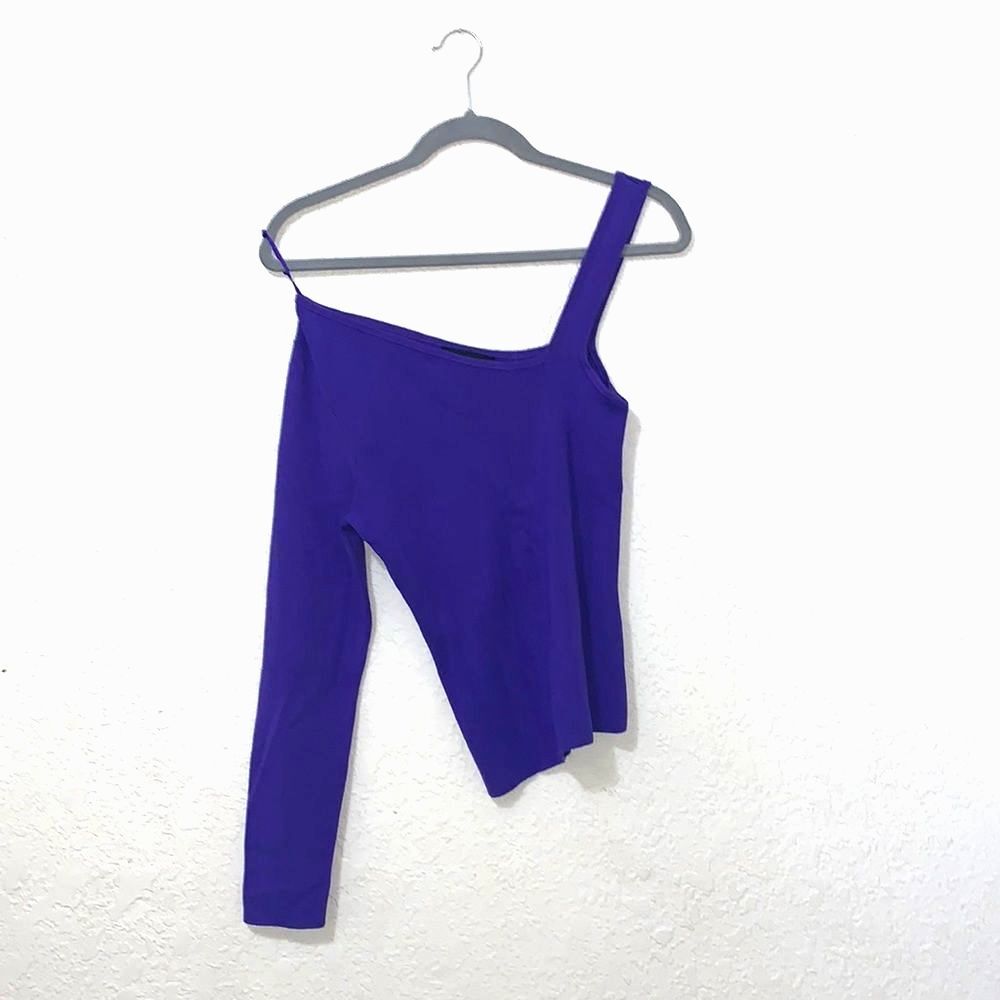 Purple tank top| asymmetrical one long sleeve